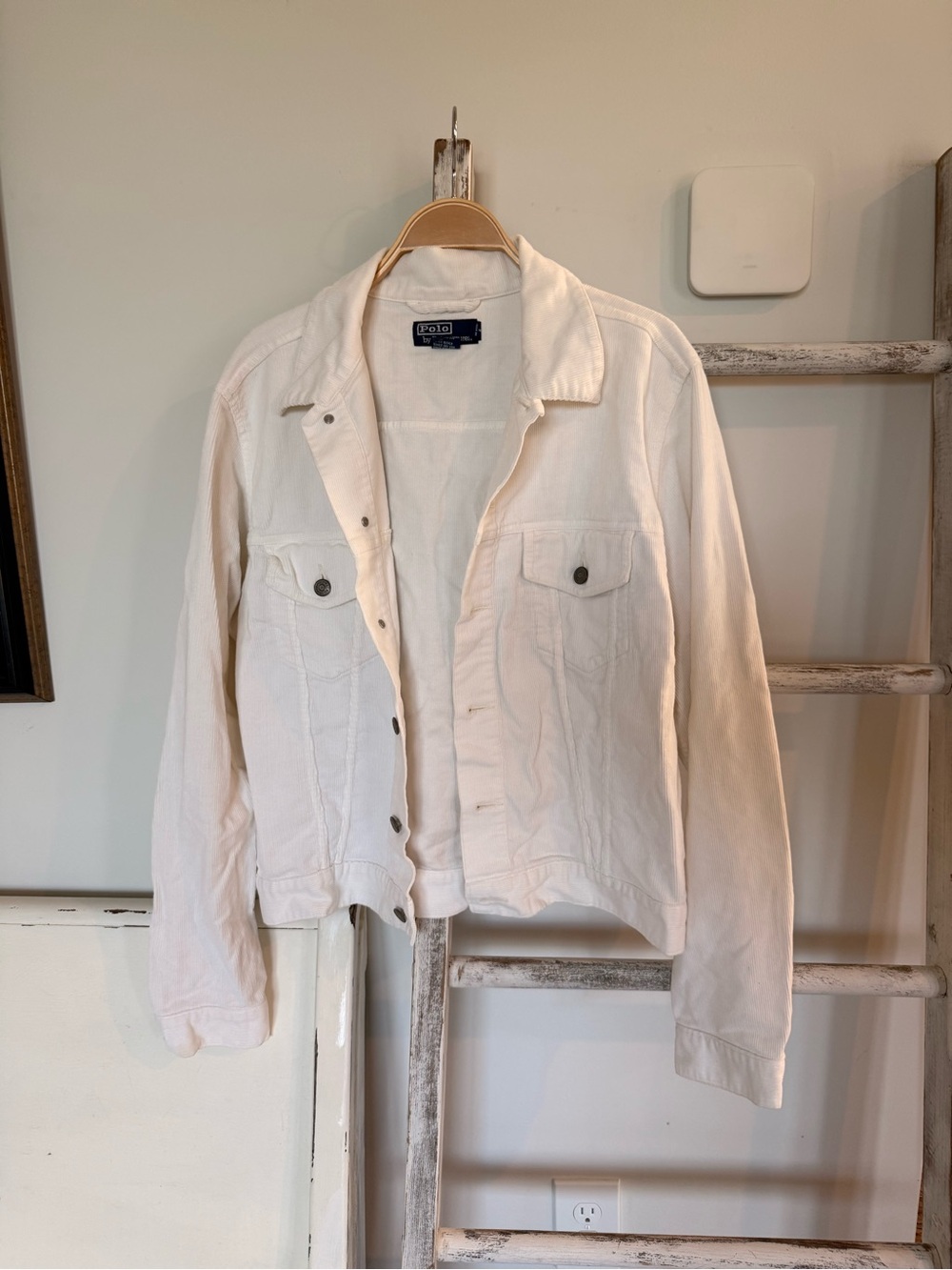 Vintage Ralph Lauren Polo Jeans White Corduroy Trucker Jacket Women Large EUC